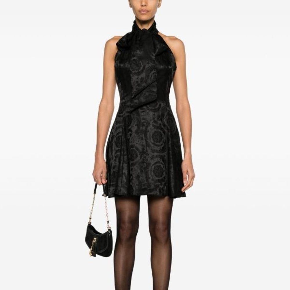 Baroque-Print Tie-Neck Sleeveless Mini Dress | Original Box